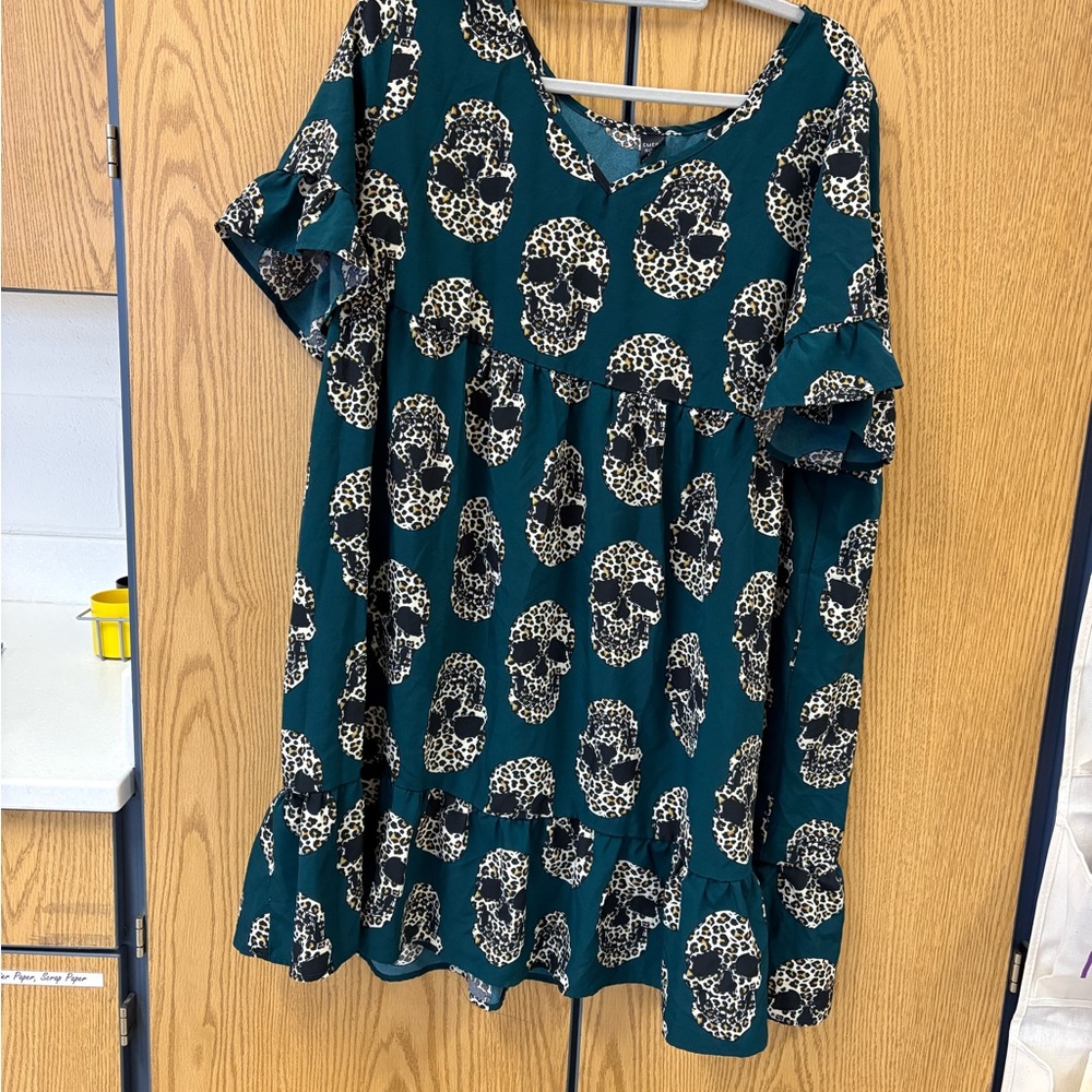 Leopard Skull Print Green Women's Dress